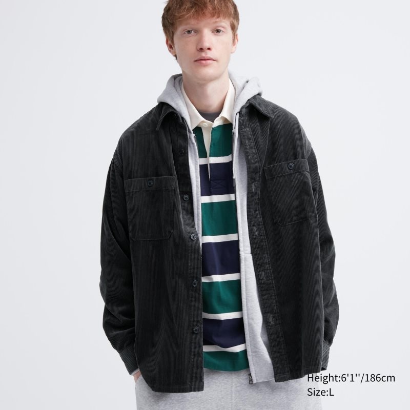 Men Uniqlo Corduroy Work Long-sleeve Shirts Grey | 933113