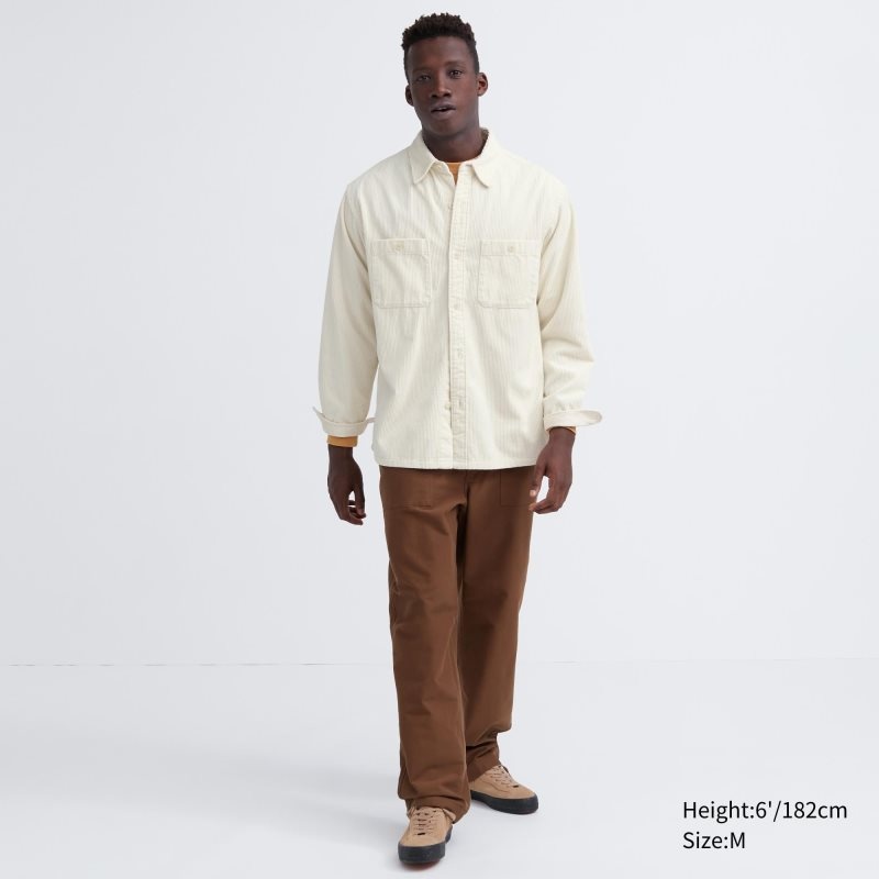 Men Uniqlo Corduroy Work Long-sleeve Shirts Navy | 5788564