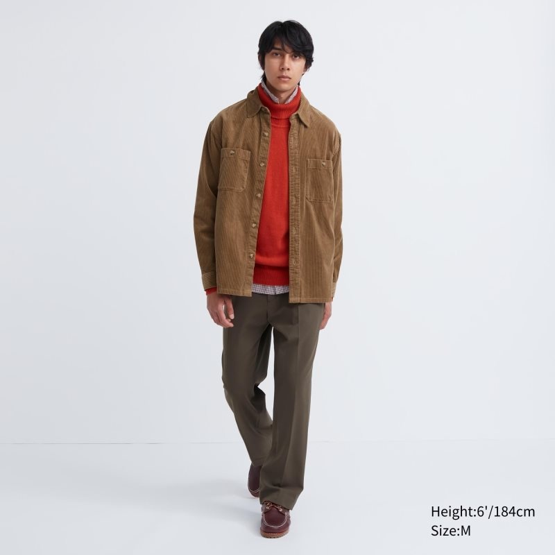 Men Uniqlo Corduroy Work Long-sleeve Shirts Navy | 5788564