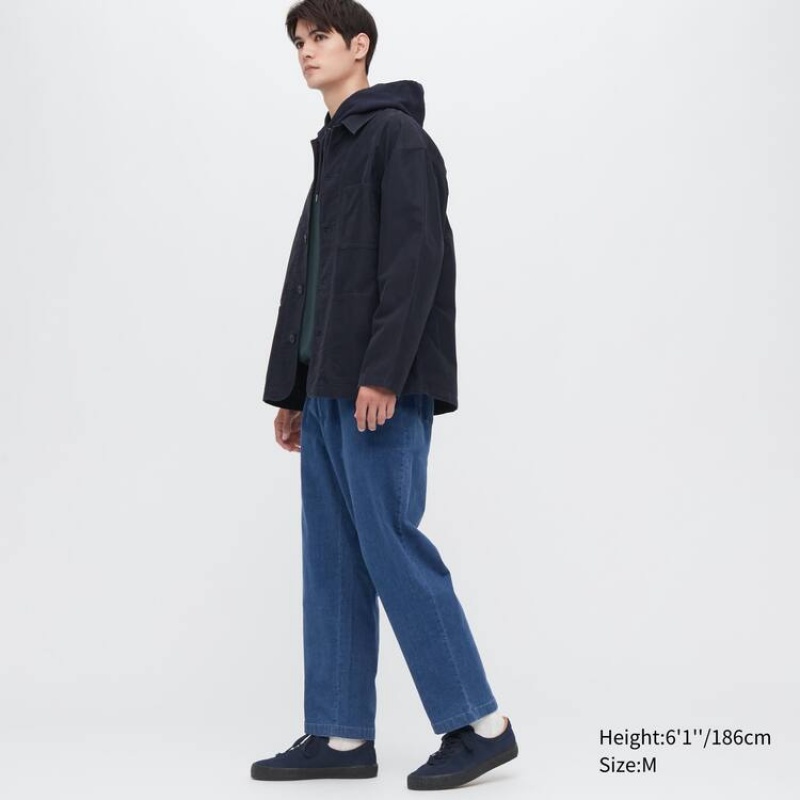 Men Uniqlo Cotton Denim Relaxed Fit Ankle Length Pants Blue | 4270396