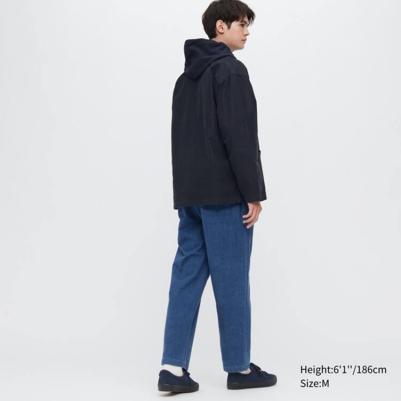 Men Uniqlo Cotton Denim Relaxed Fit Ankle Length Pants Blue | 4270396