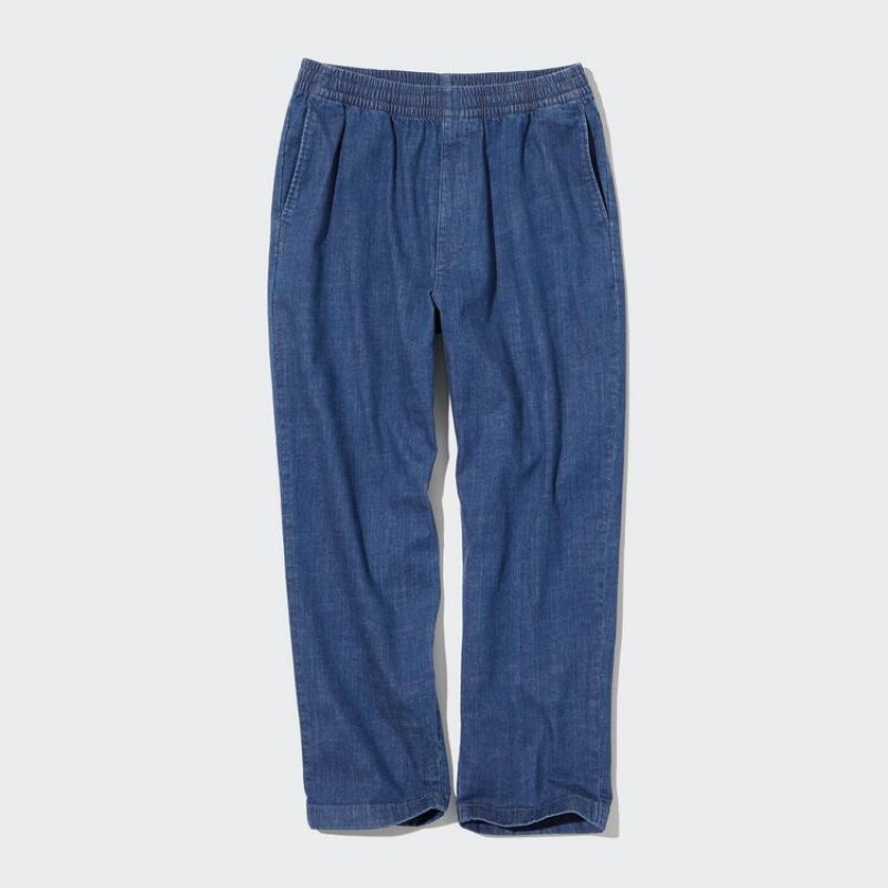 Men Uniqlo Cotton Denim Relaxed Fit Ankle Length Pants Blue | 4270396