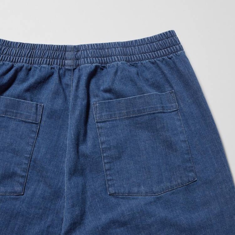 Men Uniqlo Cotton Denim Relaxed Fit Ankle Length Pants Blue | 4270396