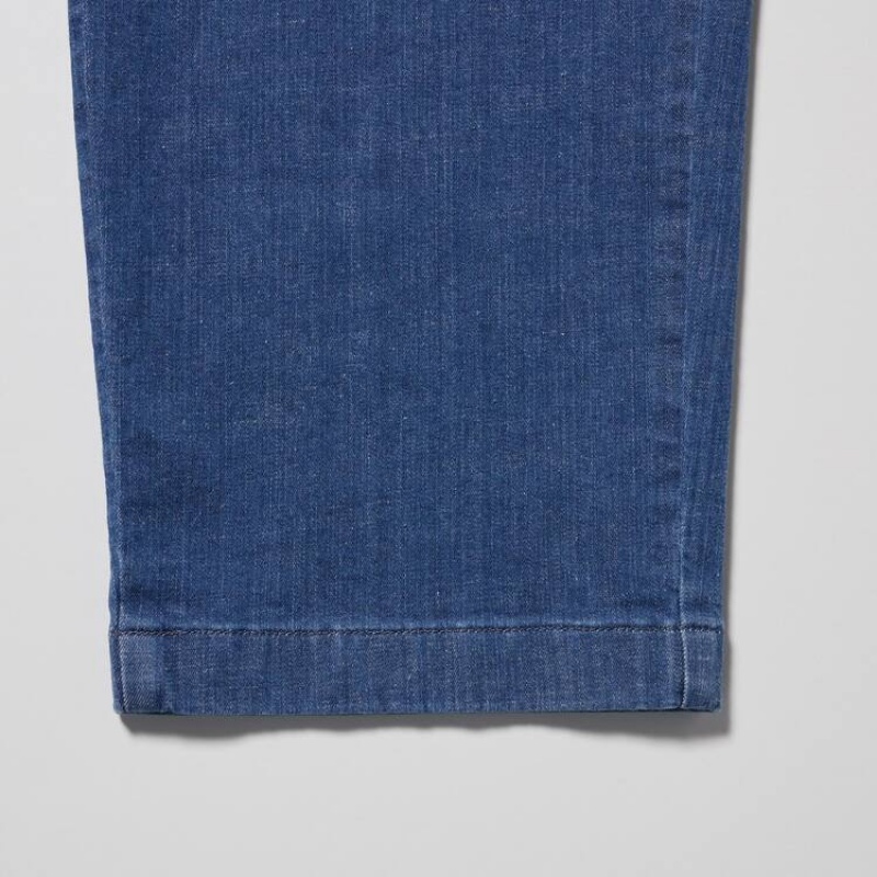 Men Uniqlo Cotton Denim Relaxed Fit Ankle Length Pants Blue | 4270396