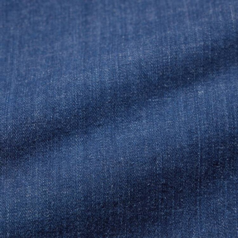 Men Uniqlo Cotton Denim Relaxed Fit Ankle Length Pants Blue | 4270396