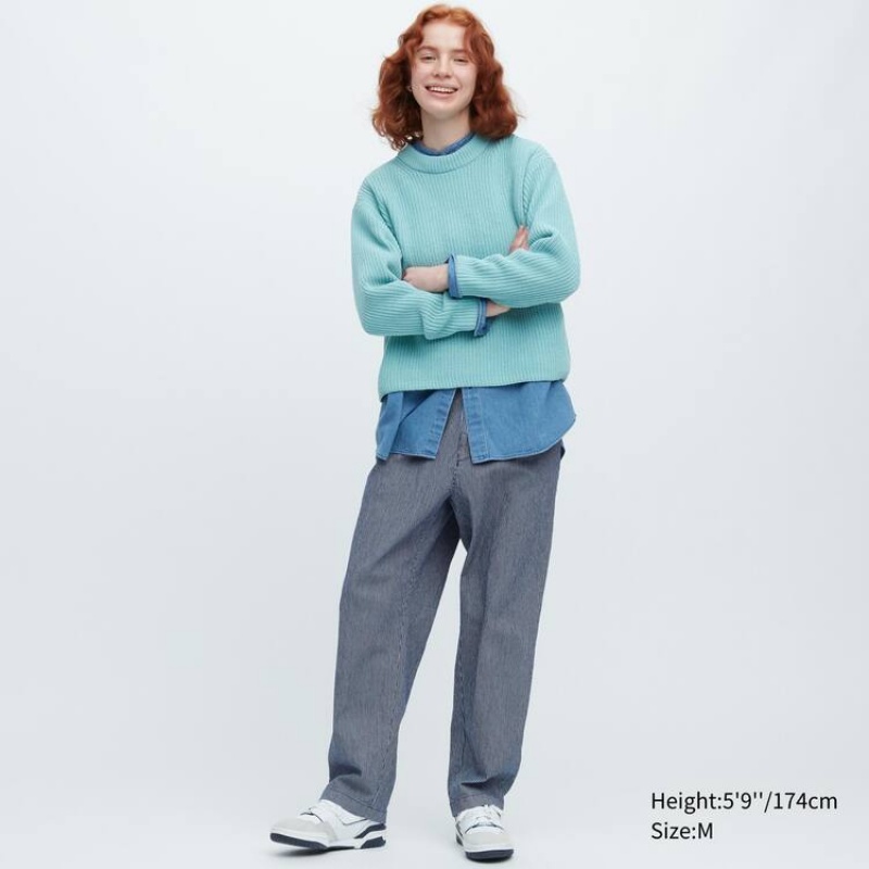 Men Uniqlo Cotton Hickory Relaxed Fit Ankle Length Pants Blue | 7573634