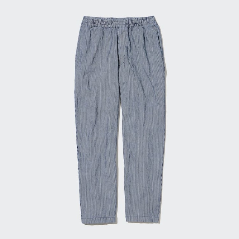 Men Uniqlo Cotton Hickory Relaxed Fit Ankle Length Pants Blue | 7573634