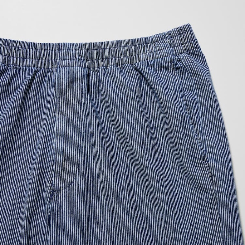 Men Uniqlo Cotton Hickory Relaxed Fit Ankle Length Pants Blue | 7573634