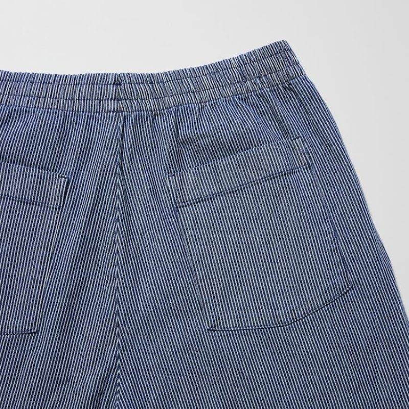 Men Uniqlo Cotton Hickory Relaxed Fit Ankle Length Pants Blue | 7573634