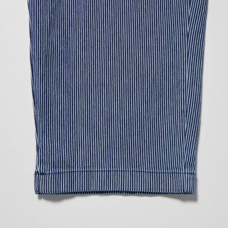 Men Uniqlo Cotton Hickory Relaxed Fit Ankle Length Pants Blue | 7573634