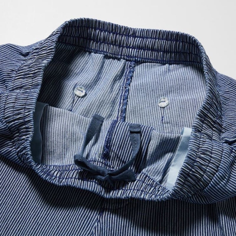 Men Uniqlo Cotton Hickory Relaxed Fit Ankle Length Pants Blue | 7573634