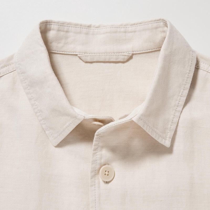 Men Uniqlo Cotton Linen Over Shirt Jackets Beige | 3918569