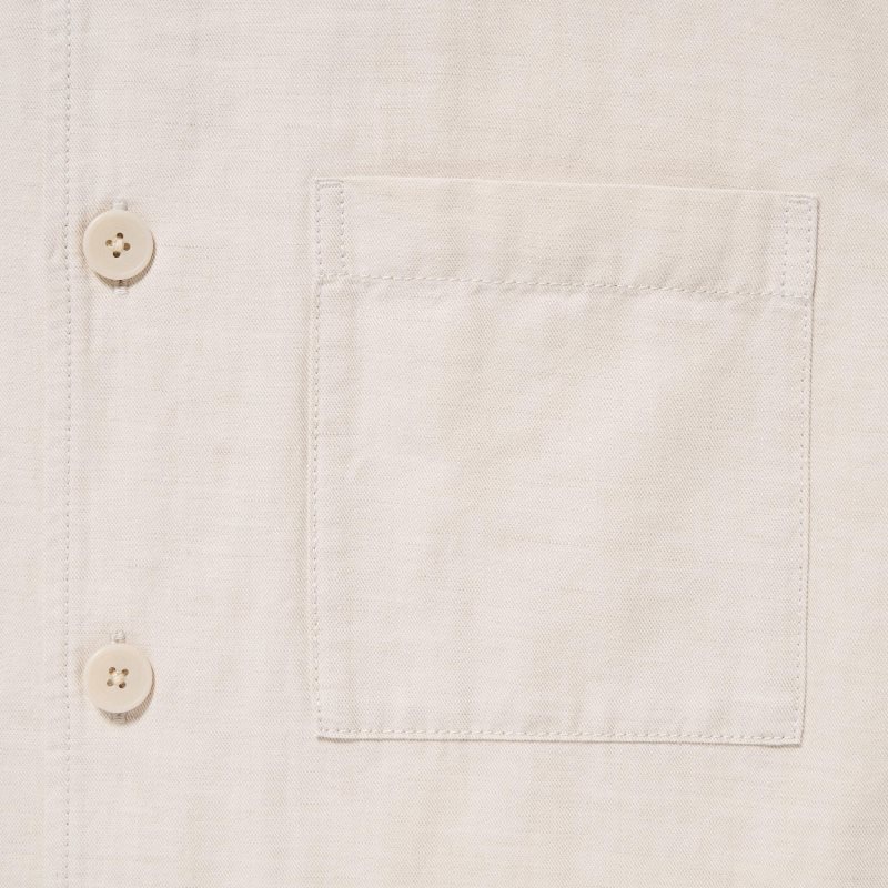 Men Uniqlo Cotton Linen Over Shirt Jackets Beige | 3918569