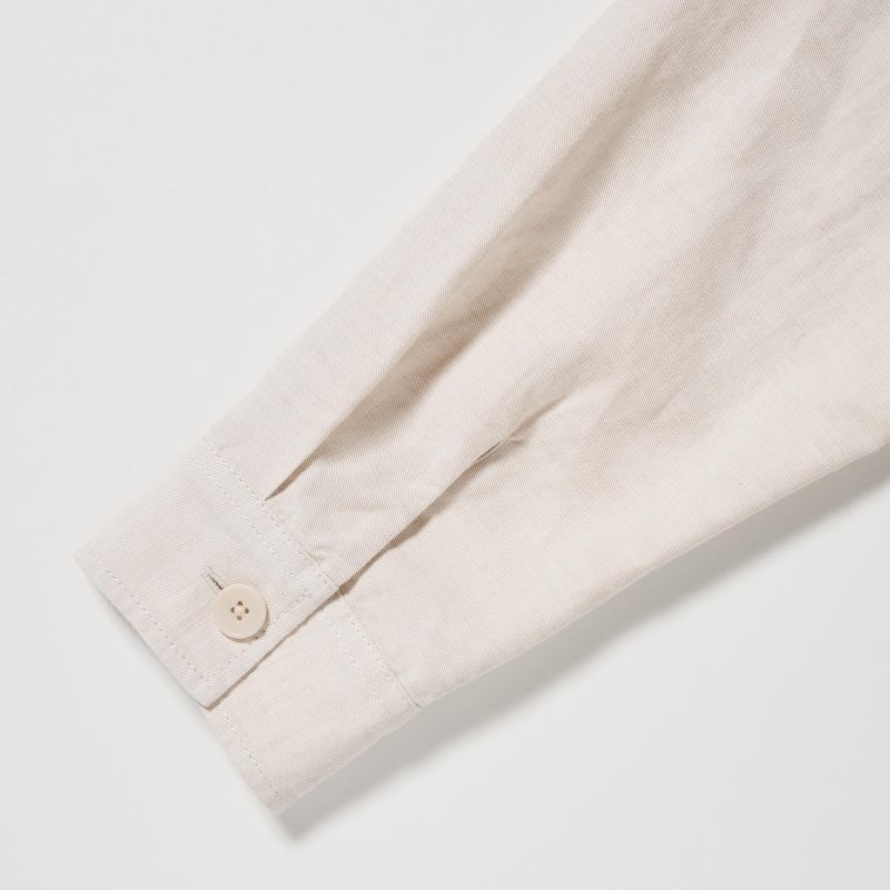 Men Uniqlo Cotton Linen Over Shirt Jackets Beige | 3918569