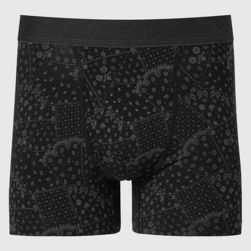 Men Uniqlo Cotton Patchwork Boxer Underwear Black | 1041525