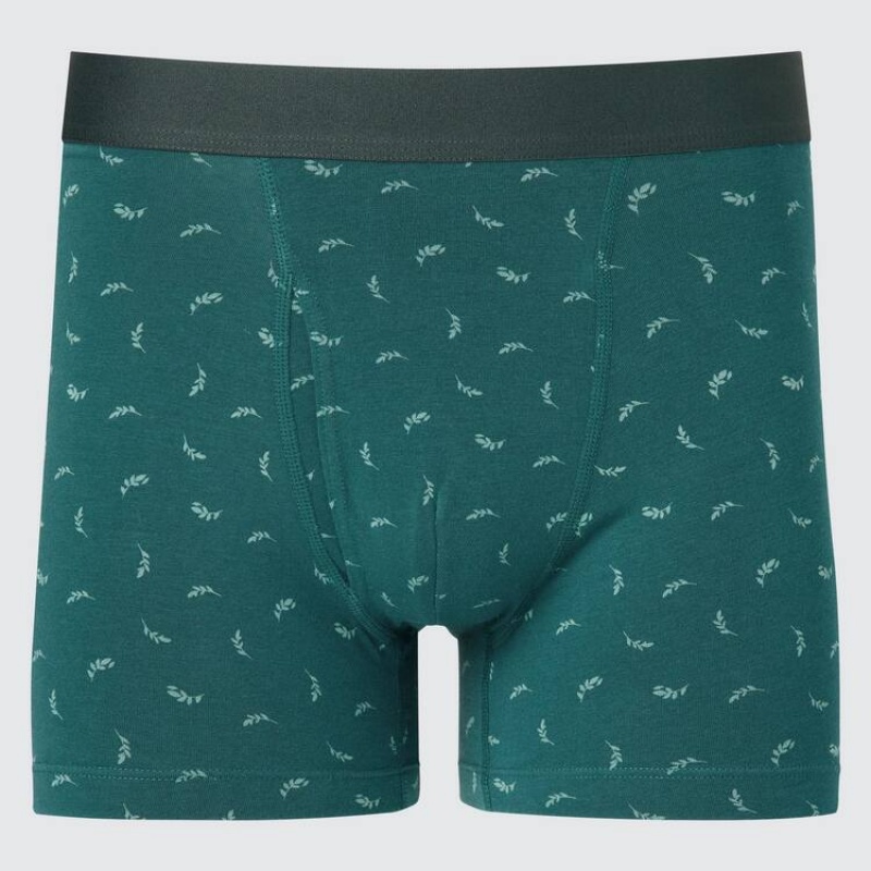 Men Uniqlo Cotton Printed Boxer Underwear Green | 639725