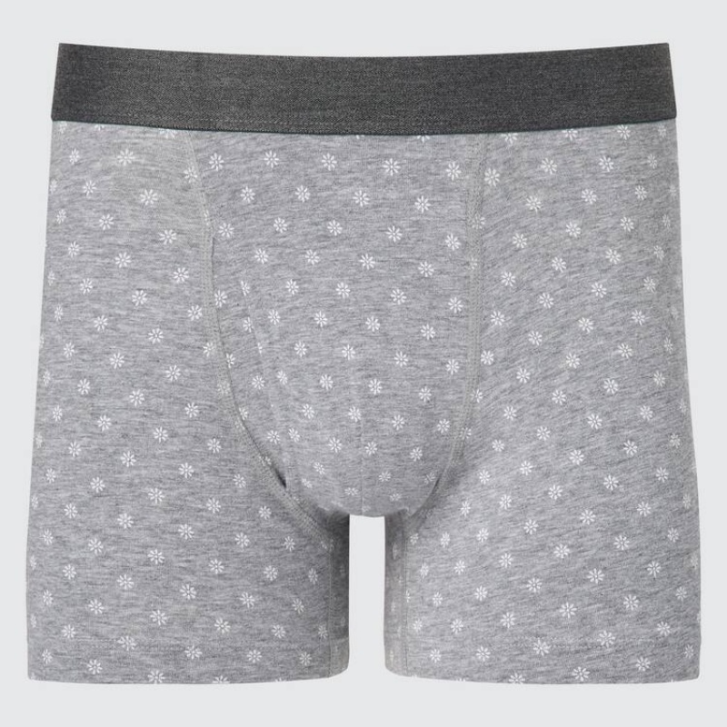 Men Uniqlo Cotton Printed Boxer Underwear Grey | 909683