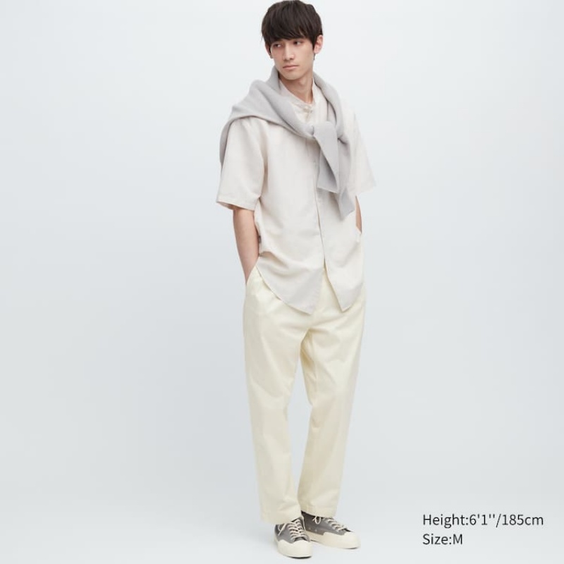 Men Uniqlo Cotton Relaxed Fit Ankle Length Pants White | 4908204