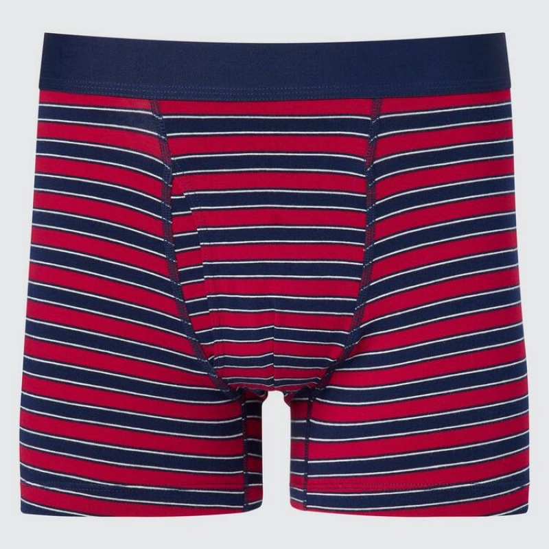 Men Uniqlo Cotton Striped Boxer Underwear Red | 6689504