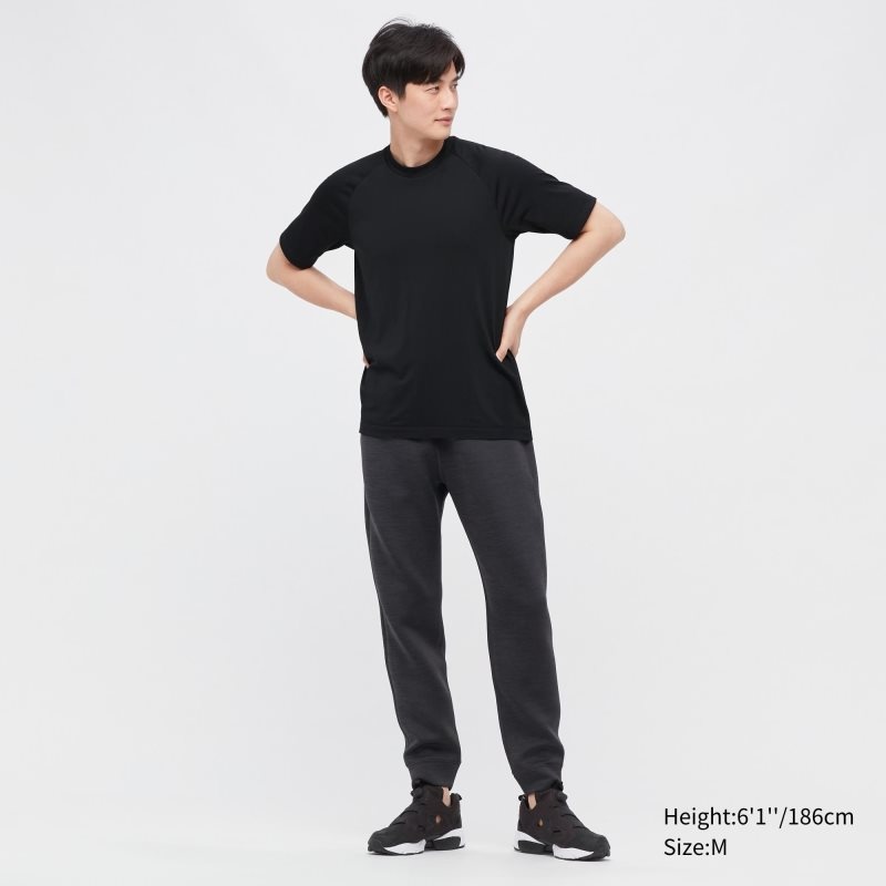 Men Uniqlo DRY-EX Crew Neck Short-Sleeve Printed T Shirts Black | 6056658