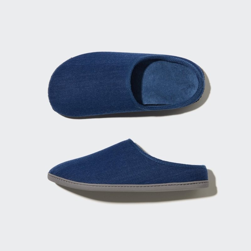 Men Uniqlo Denim Like Room Rubber Sole Slippers Navy | 2780993