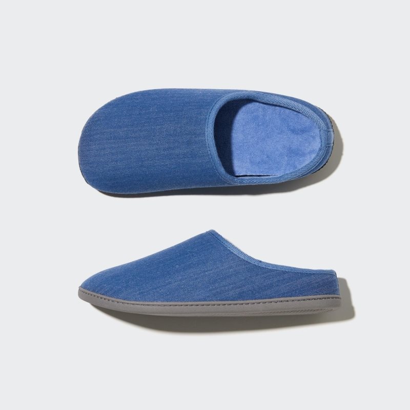 Men Uniqlo Denim Like Room Rubber Sole Slippers Blue | 4831161