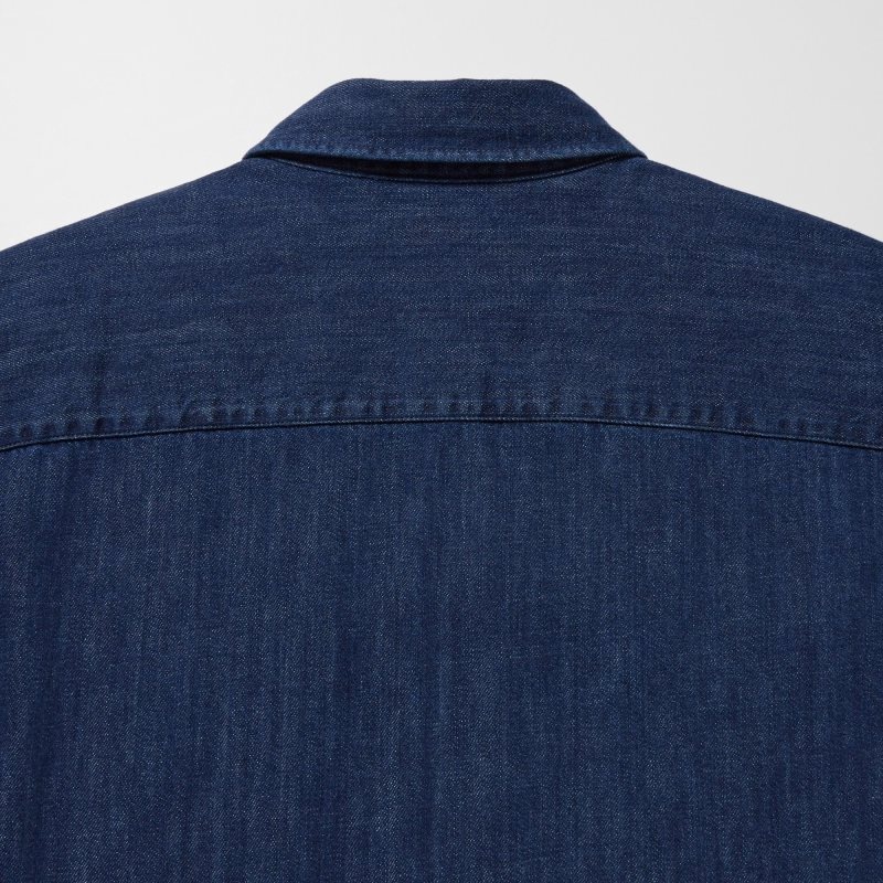 Men Uniqlo Denim Utility Long-sleeve Overshirt Shirts Blue | 858987