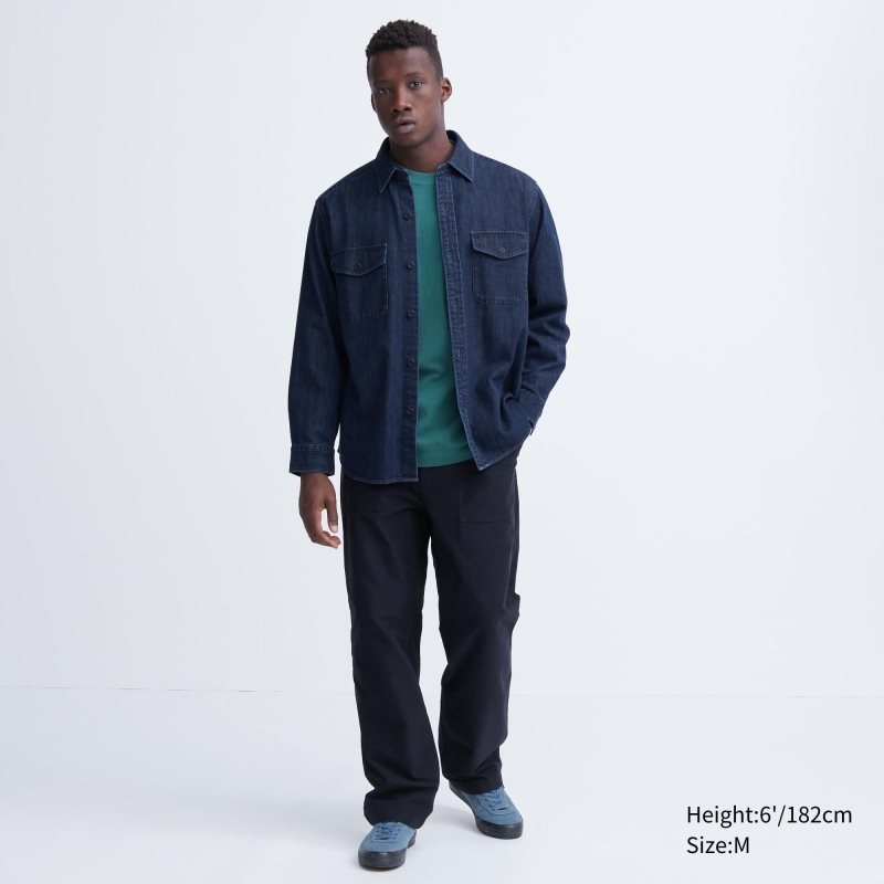 Men Uniqlo Denim Utility Long-sleeve Overshirt Shirts Blue | 858987