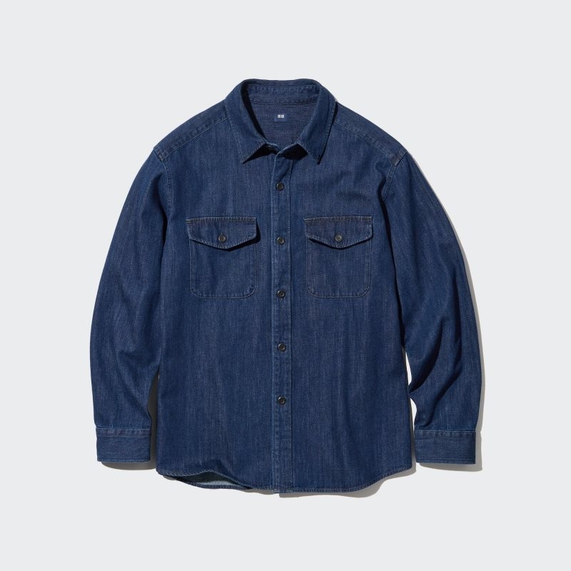 Men Uniqlo Denim Utility Long-sleeve Overshirt Shirts Blue | 858987