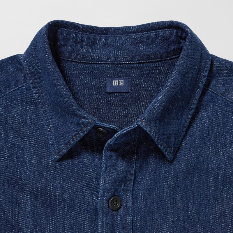 Men Uniqlo Denim Utility Long-sleeve Overshirt Shirts Blue | 858987