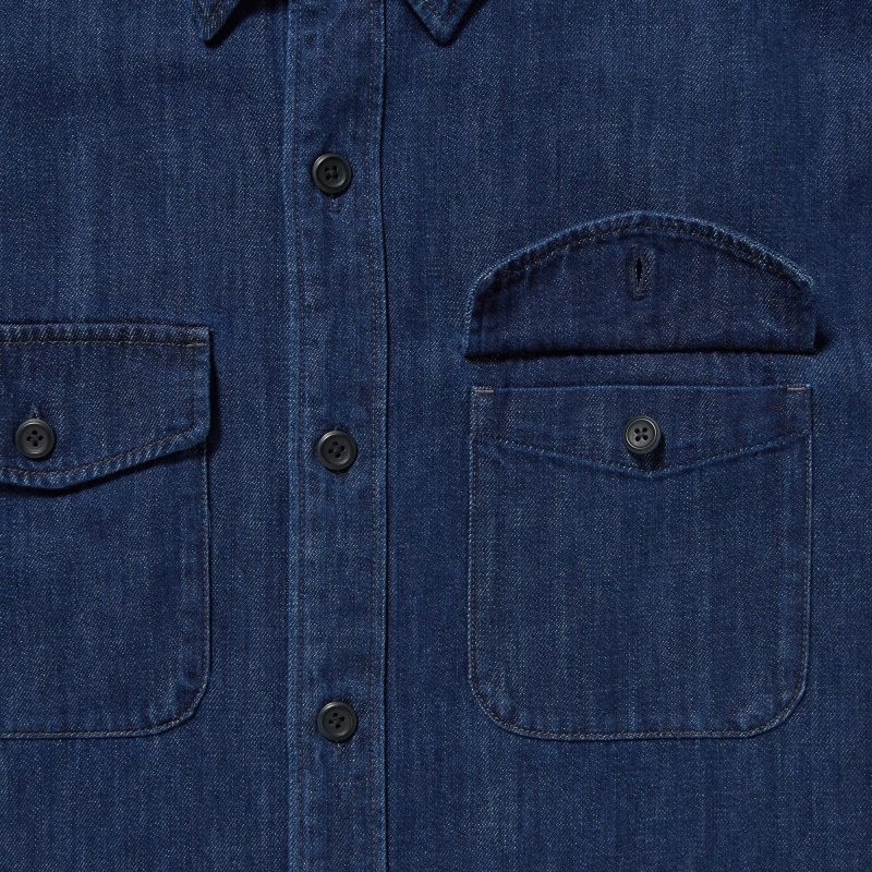 Men Uniqlo Denim Utility Long-sleeve Overshirt Shirts Blue | 858987