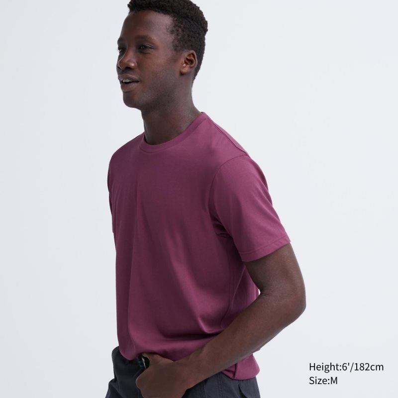 Men Uniqlo Dry Color Crew Neck Short-Sleeve T Shirts Purple | 7657177