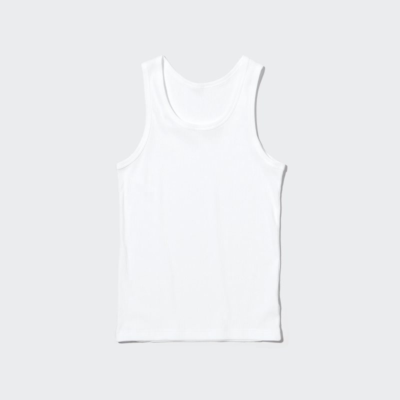 Men Uniqlo Dry Color Ribbed Tank Top White | 9873454