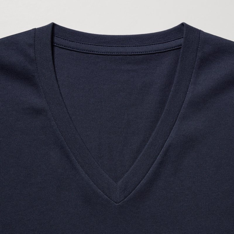 Men Uniqlo Dry Color V-Neck Short-Sleeve T Shirts Navy | 5694531