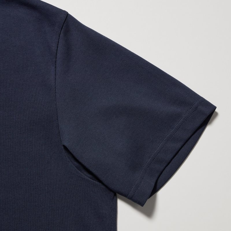 Men Uniqlo Dry Color V-Neck Short-Sleeve T Shirts Navy | 5694531