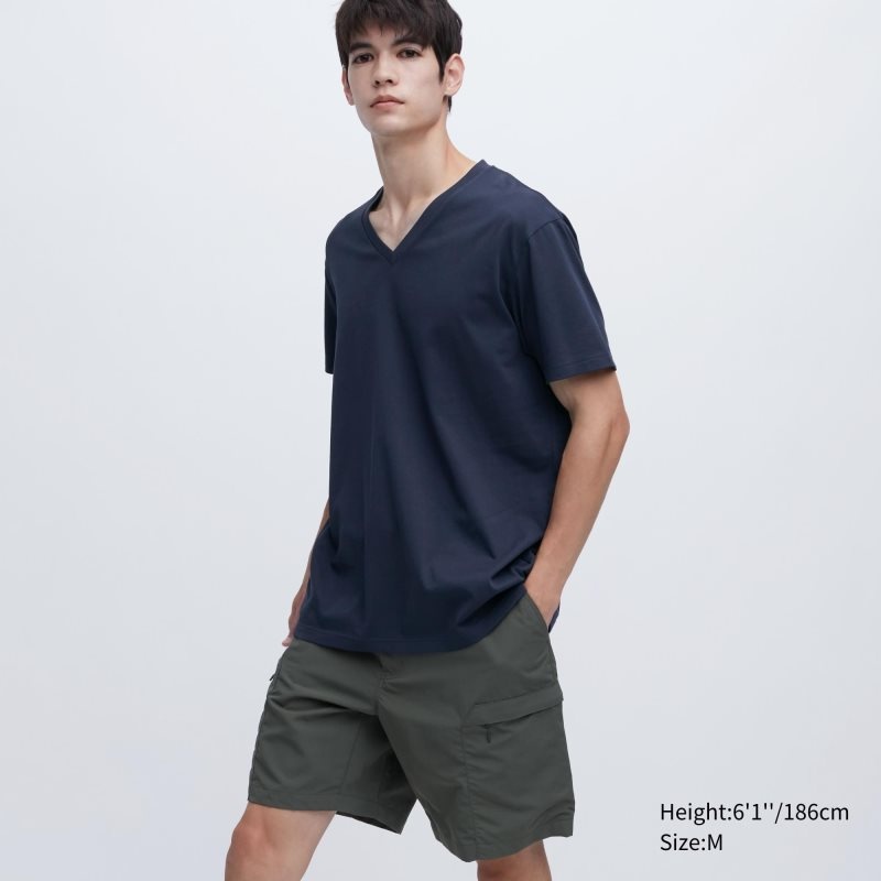 Men Uniqlo Dry Color V-Neck Short-Sleeve T Shirts Navy | 5694531