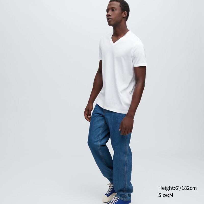 Men Uniqlo Dry Color V-Neck Short-Sleeve T Shirts White | 1524103