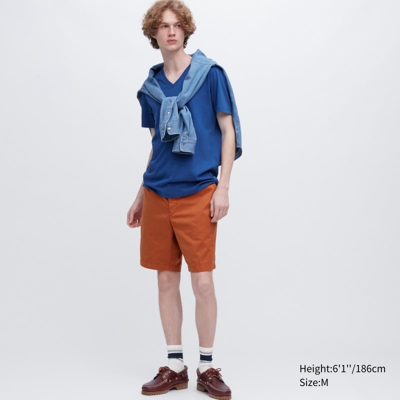 Men Uniqlo Dry Color V-Neck Short-Sleeve T Shirts Blue | 6411691