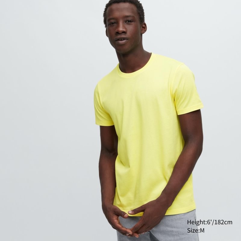 Men Uniqlo Dry Crew Neck Short-sleeve Color T Shirts Yellow | 311103