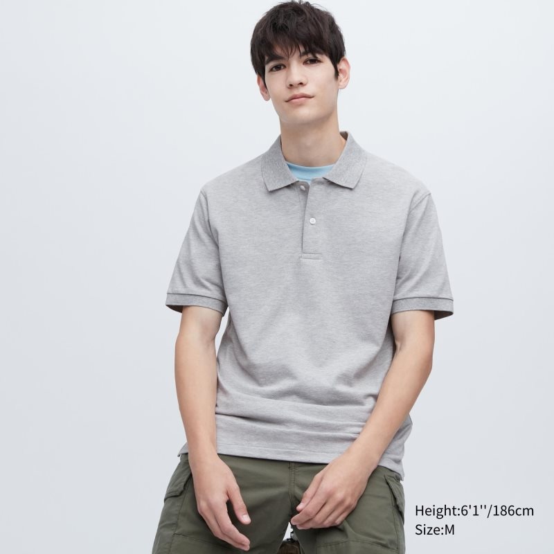 Men Uniqlo Dry Pique Short-sleeve Polo Shirts Grey | 9334140