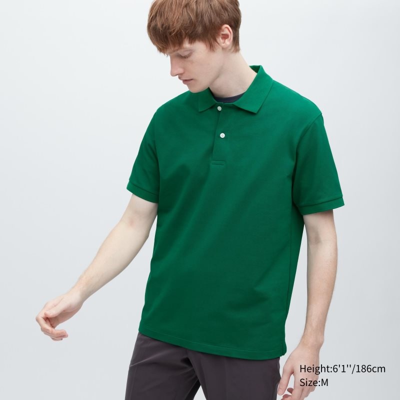Men Uniqlo Dry Pique Short-sleeve Polo Shirts Green | 5108542