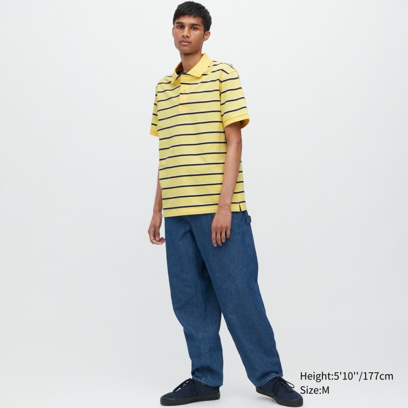 Men Uniqlo Dry Pique Striped Short-sleeve Polo Shirts Yellow | 7086676