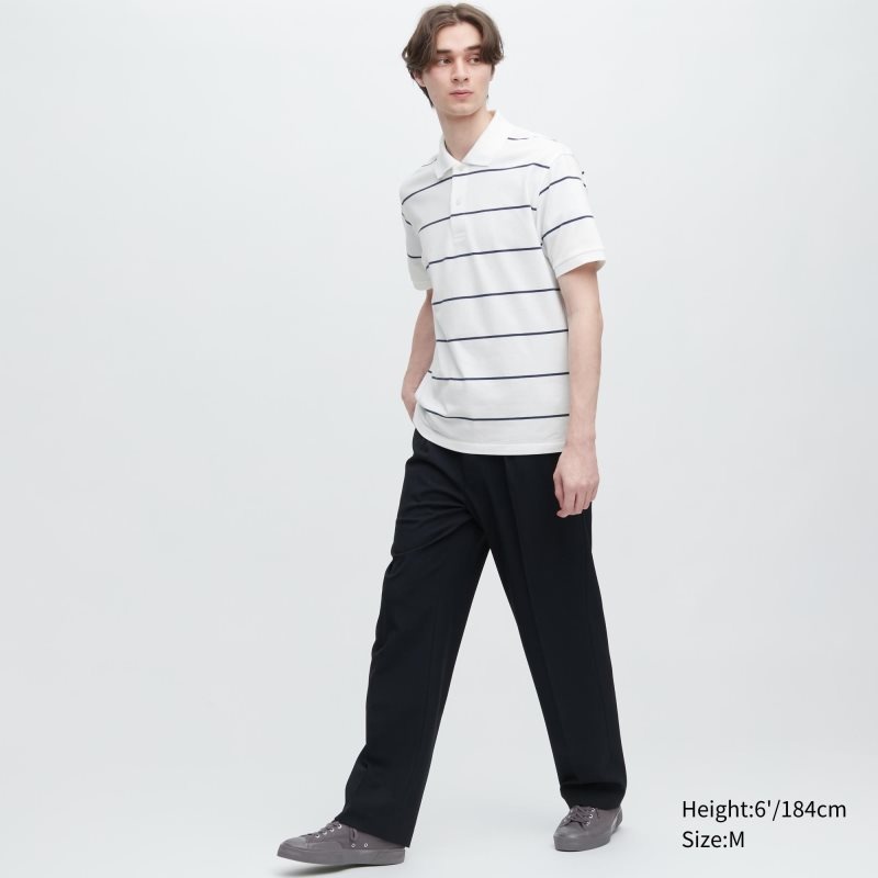 Men Uniqlo Dry Pique Striped Short-sleeve Polo Shirts Green | 7628705