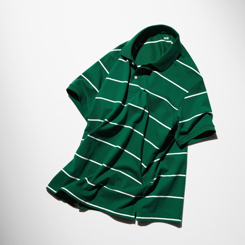 Men Uniqlo Dry Pique Striped Short-sleeve Polo Shirts Green | 7628705