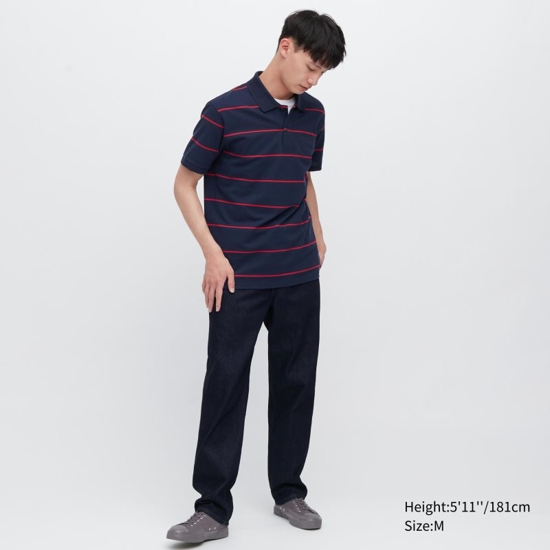 Men Uniqlo Dry Pique Striped Short-sleeve Polo Shirts Navy | 1914234