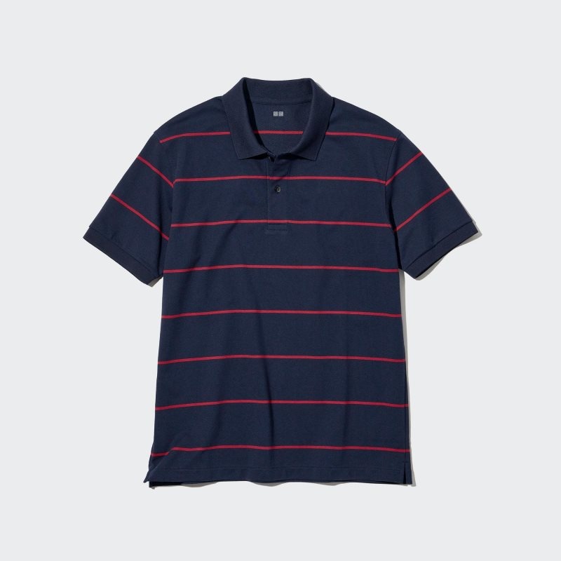 Men Uniqlo Dry Pique Striped Short-sleeve Polo Shirts Navy | 1914234