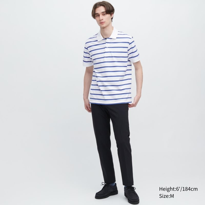 Men Uniqlo Dry Pique Striped Short-sleeve Polo Shirts White | 2266304