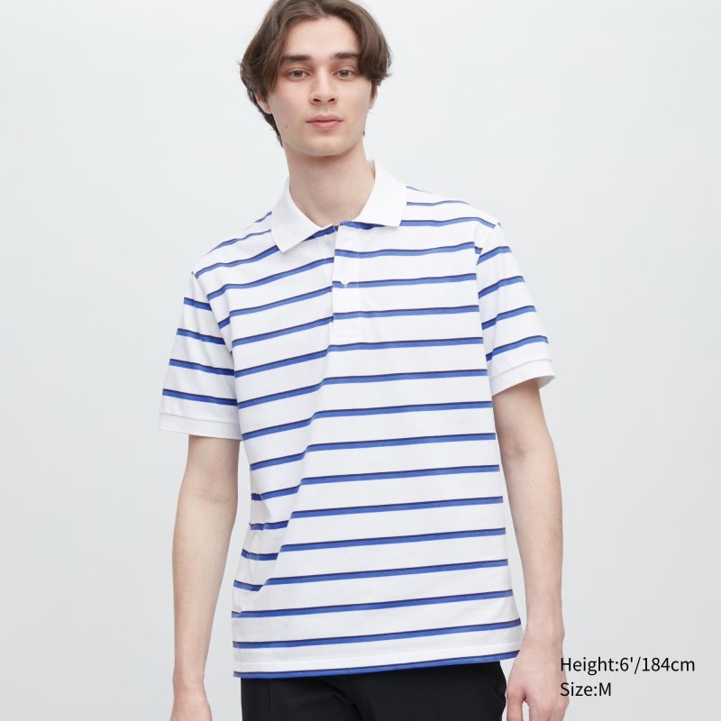 Men Uniqlo Dry Pique Striped Short-sleeve Polo Shirts White | 2266304