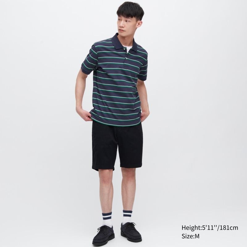 Men Uniqlo Dry Pique Striped Short-sleeve Polo Shirts Navy | 3603199