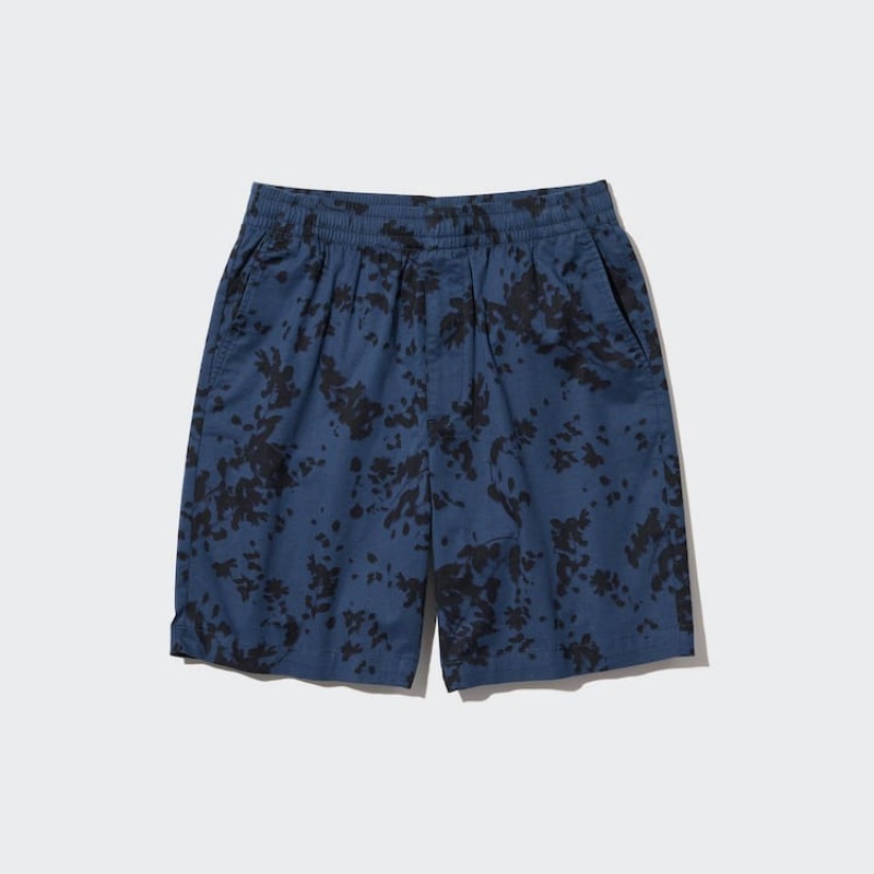 Men Uniqlo Dry Stretch Leaf Print Easy Shorts Navy | 9835471